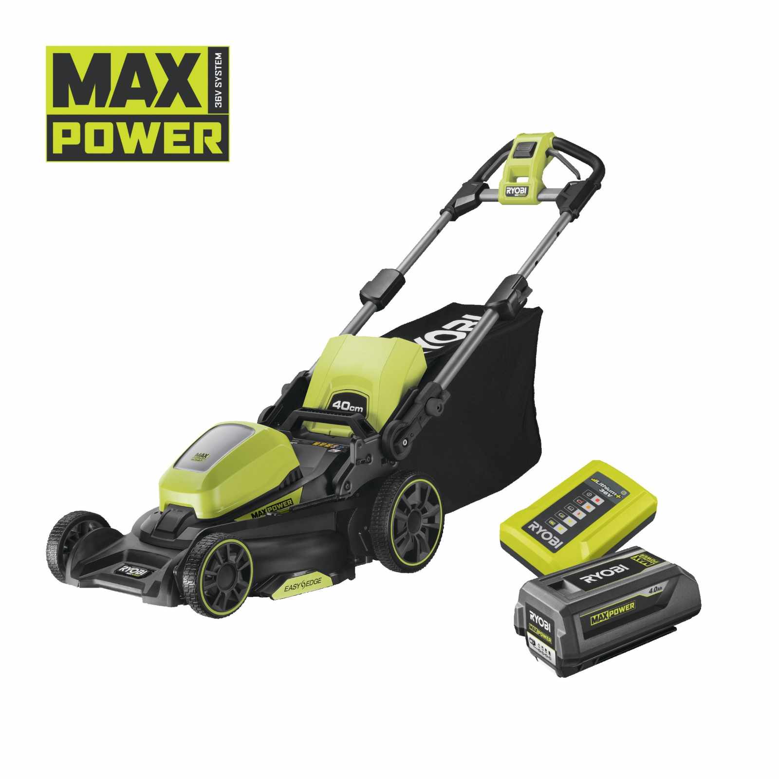 RYOBI Akku-Rasenmäher RY36LM40A-140 36V 4Ah, 40 cm Schnittbreite, Mulchfunktion von Ryobi