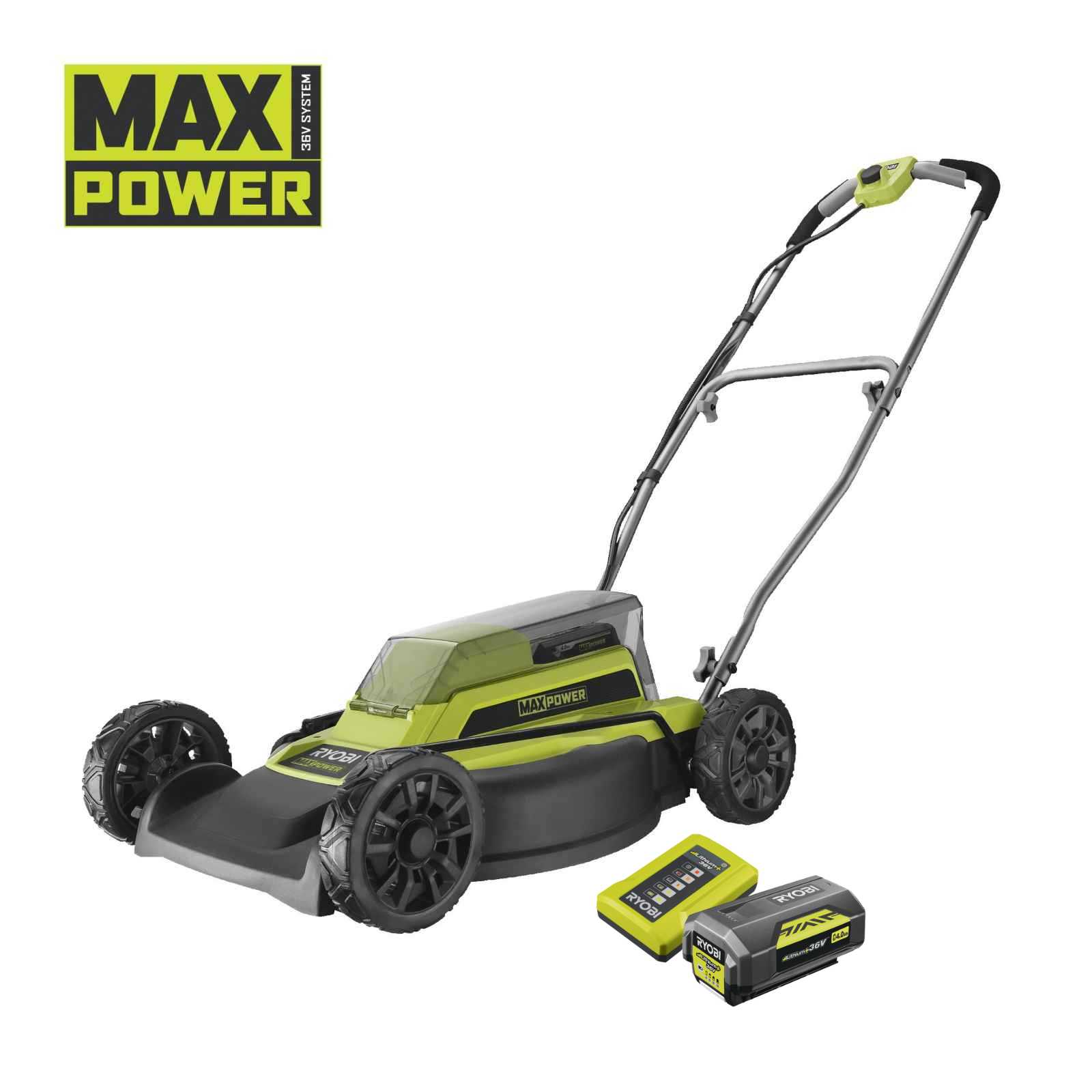 RYOBI Akku-Rasenmäher RY36LMMX51A-140 36V 4Ah, Akku-Mulchrasenmäher 46 cm, 2 km² von Ryobi