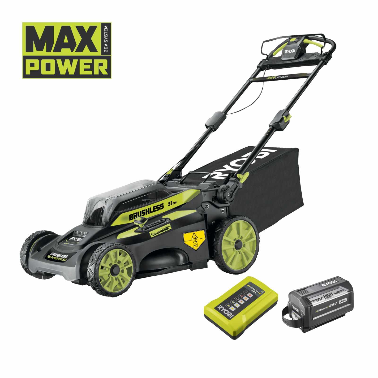 RYOBI Akku-Rasenmäher RY36LMX51A-160 36V 6Ah, 49 cm Schnittbreite, Mulchfunktion von Ryobi