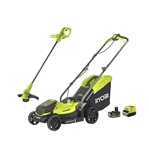 RYOBI Akku-Rasenmäher inkl. Akku-Rasentrimmer OLM1833LT23A-140 18V 4Ah, Mulchen, Rasenmähen, Trimmen, 35L Fangsack von Ryobi