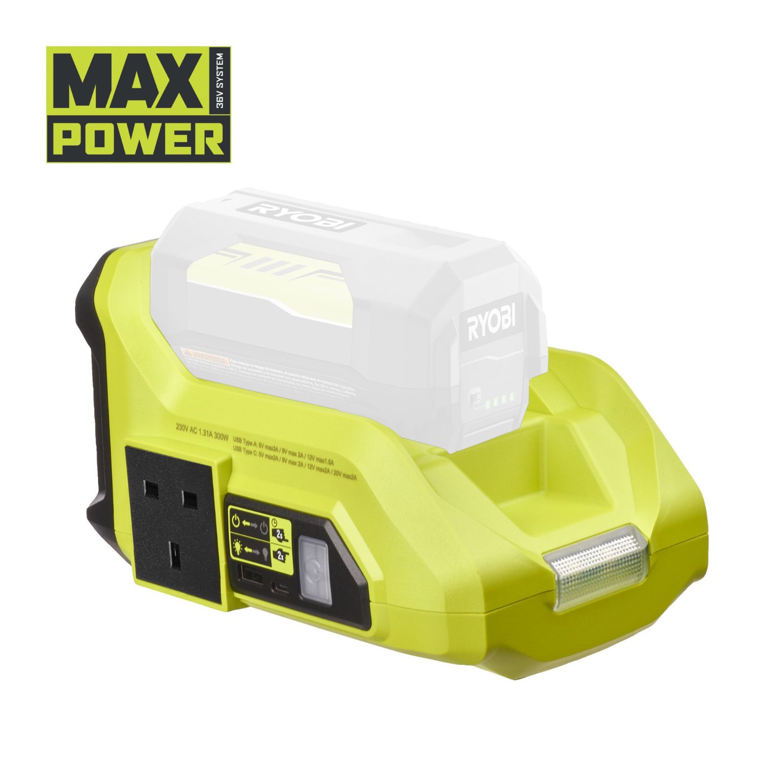 RYOBI Akku-Wechselrichter RY36BI300A-0 300W 36V, USB-A/C, mobile Stromquelle von Ryobi