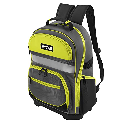 RYOBI Werkzeug-Rucksack RSSBP1 (600-Denier Polyester Korpus, Gepolsterte Schultergurte, 2x breite Innentaschen, eine mit Reißverschluss, mit Laptopfach) von Ryobi