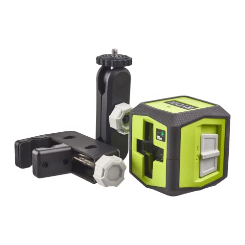 RYOBI batteriebetriebener Kreuzlinienlaser RBCLLG1, horizontale und vertikale Laserlinie bis max. 15 m, inkludierte Halterung, für den Außenbereich geeignet von RYOBI