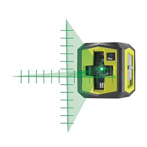 RYOBI 1,5 V Kreuzlinienlaser RBCLLG2, grünes Laserlicht, Reichweite 15 m, selbstnivellierend, Skalamarkierung, für exakte Ausrichtung von RYOBI