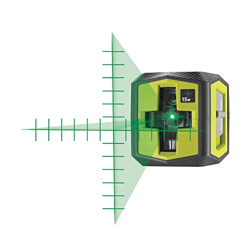 RYOBI batteriebetriebener Kreuzlinienlaser RBCLLG2 mit Skalamarkierung (15m, Selbstnivellierung 3°, Laserwellenlänge 520nm± 10nm, grün) von Ryobi