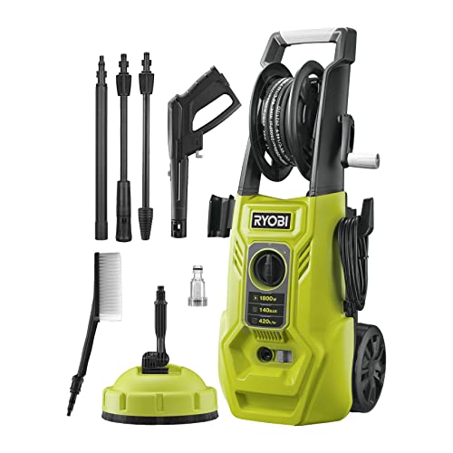 RYOBI RY110PWA-P Hochdruckreiniger - 130 bar 1800 W + 1 Mehrflächenbürste, 1 rotierende Bürste, 2 Lanzen (Vario und Turbo) von Ryobi