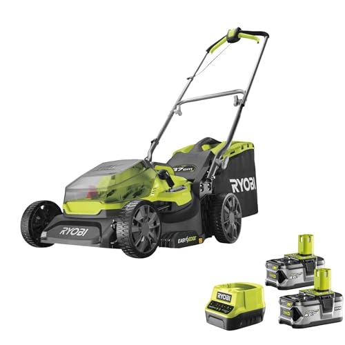 RYOBI 18 V ONE+ Akku-Rasenmäher RY18LM37A-240 – 37 cm Schnittbreite, inkl. 2× 4,0 Ah Akkus & Ladegerät, für mittlere Rasenflächen bis 249 m² von RYOBI