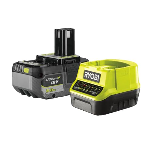 RYOBI 18 V ONE+ Akku-Starterset RC18120-150 (Lithium+ Akkutechnologie: Akku-Ladestandsanzeige, Einzelzellenüberwachung, Überlastschutz, inkl. 1 x 5,0 Ah Akku und Schnellladegerät) von Ryobi