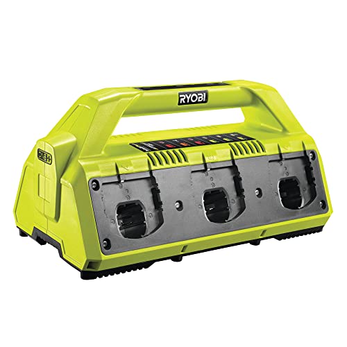 RYOBI 18 V ONE+ Akku-Ladegerät RC18627 (platzsparende Ladestation für bis zu 6 Akku, für ONE+ 18 V Lithium Akkus, Ladestrom von 2,7 A, ohne Akkus) von Ryobi