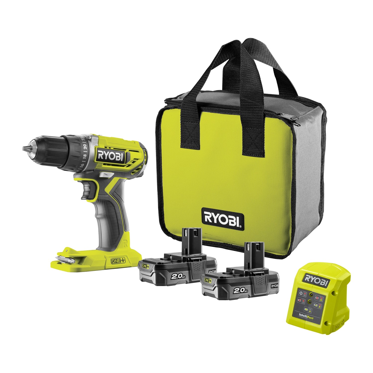 Ryobi Akku-Bohrschrauber R18DD2-220S One+ 18 V mit 2 Akkus und Ladegerät Ryobi Akku-Bohrschrauber R18DD2-220S One+ 18 V mit 2 Akkus und Ladegerät von Ryobi