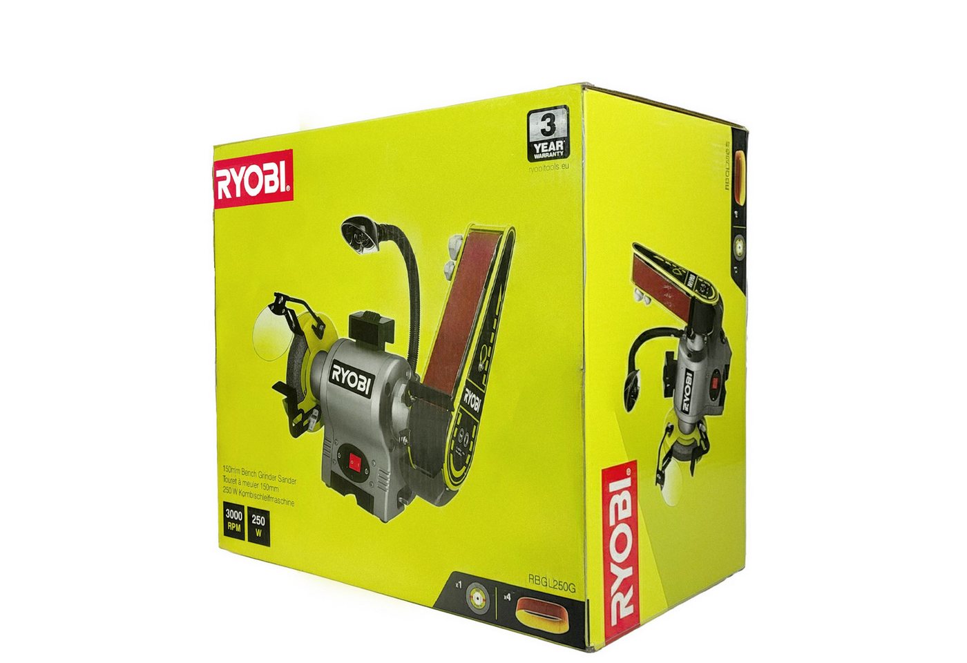 Ryobi Akku-Exzenterschleifer Ryobi RBGL250 Kombi-Tischschleifer Band + Scheibe 250 W 150 mm, (1 tlg) von Ryobi