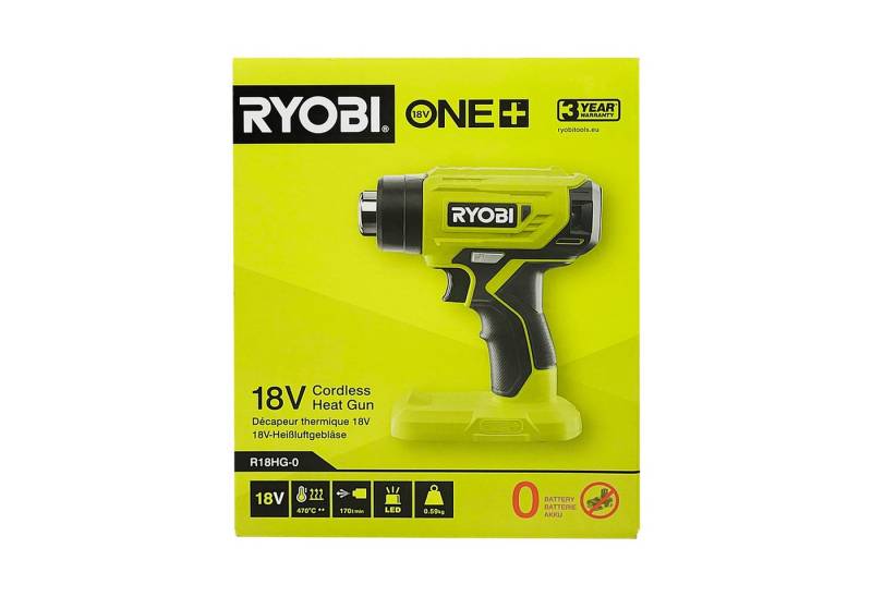 Ryobi Akku-Heißluftgebläse Ryobi R18HG-0 Akku-Heißluftgebläse 18 V ONE+ (ohne Akku und Ladegerät), (1-tlg) von Ryobi