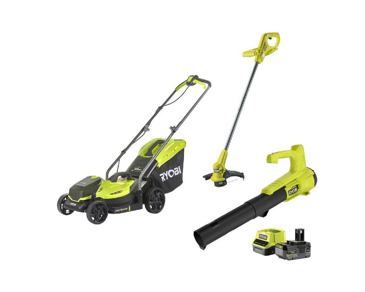 Ryobi Akkurasenmäher Akku-Combo-Kit 18 V ONE+, Laubgebläse, mit 1x 4,0Ah Akku & Ladegerät, Ergonomisches Design, integrierter Tragegriff, ONE+ System von Ryobi