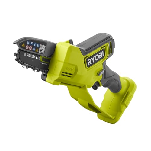 RYOBI 18 V ONE+ Brushless Akku-Einhand-Kettensäge RY18PSX10A-0 (10 cm Schwertlänge, 8 cm Schnittkapazität, Kettengeschwindigkeit bis 6,0 m/s -Variabel einstellbar, ohne Akku und Ladegerät) von Ryobi