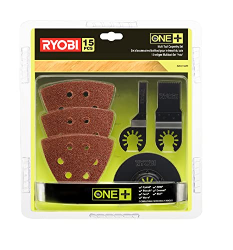 Ryobi Holz-Set für Multitool 15-tlg. RAK15MT (Multitool Zubehör-Set für Holzbearbeitung, für Multitool RMT1801M,inkl.Holz-Tauchsägenblätter und Schleifpapier) 5132002809 von Ryobi