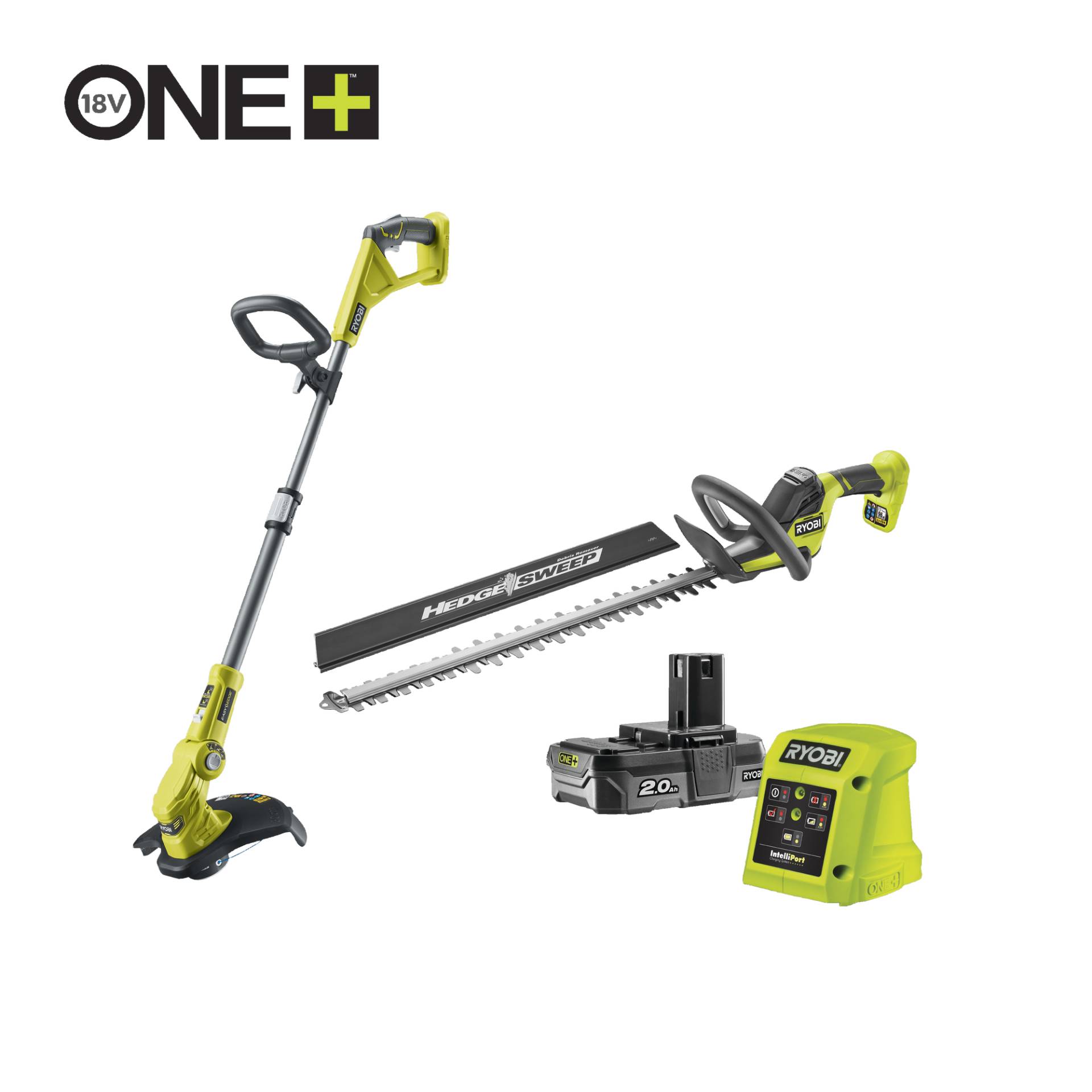Ryobi Kombo-Kit Akku-Rasentrimmer 'OLT1832' Akku-Heckenschere 'RY18HT55A-0' mit Akku und Ladegerät von Ryobi