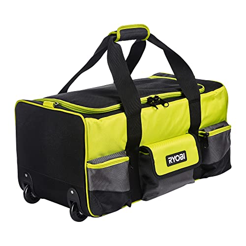 RYOBI Handwerkertasche mit Schultergurt Größe L RSSLTB2 (integrierten Rollen,Teleskopgriff, 3 x Fronttaschen, 1x offene Tasche, 2 x Seitentasche, 8 x Schlaufen für Handwerkzeuge, 1x Innentasche) von RYOBI