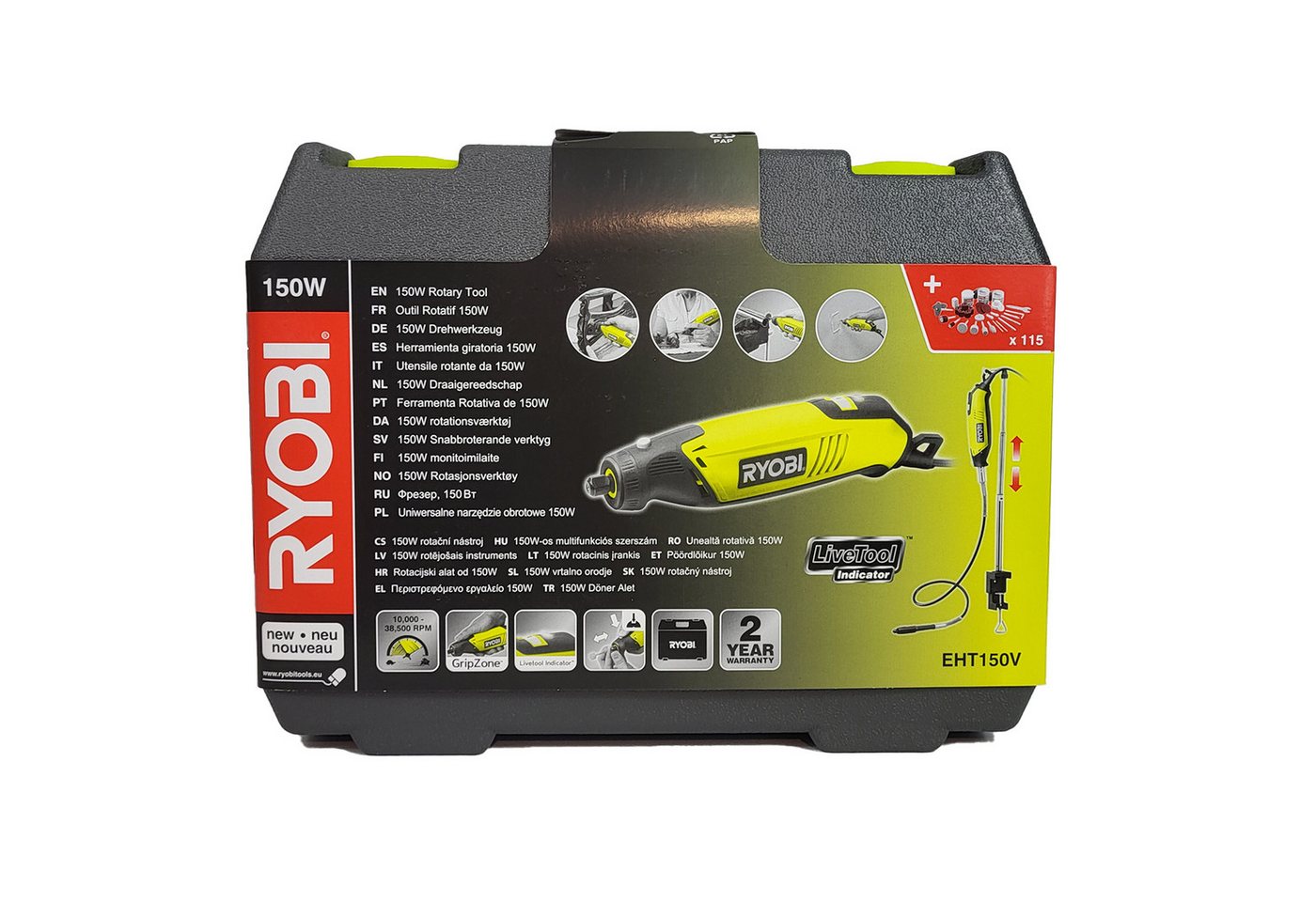Ryobi Montagewerkzeug Ryobi EHT150V Geradschleifer 150 W mit 115-teiligem Zubehörset, (1-tlg) von Ryobi