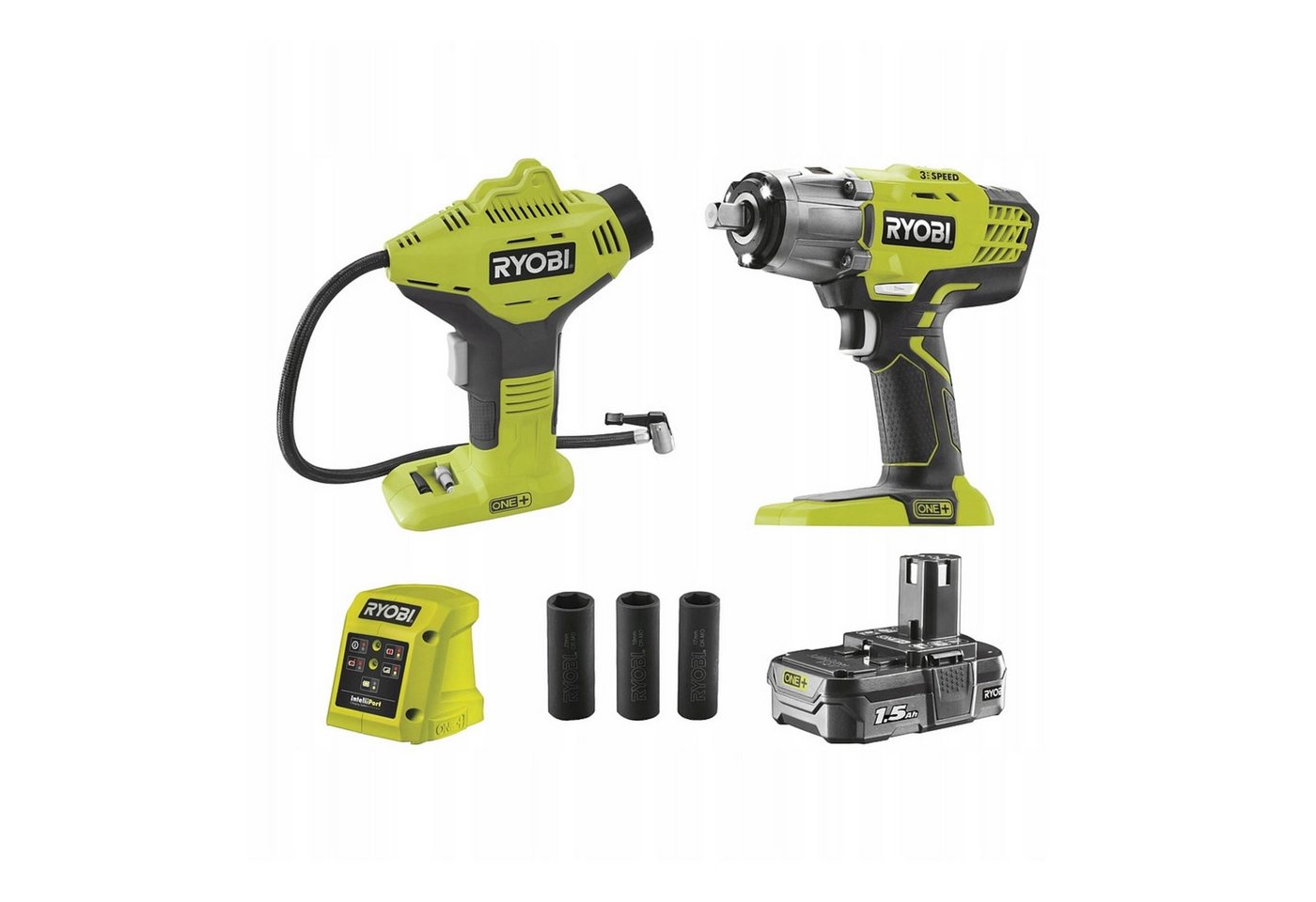 Ryobi Montagewerkzeug Ryobi Set Schlagschrauber R18IW3-0 + Kompressor R18PI + Akku 1,5 Ah, (1-tlg) von Ryobi