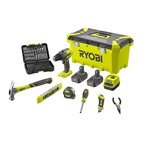 Ryobi ONE+ Akku-Schlagbohrschrauber-Set 18 V | 2x 2,0 Ah Akkus & 7-tlg Hand-Werkzeug-Set R18PD3-220TAH von Ryobi