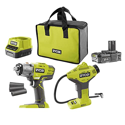 Ryobi ONE+ Akku-Schlagschrauber-Handkompressor-Set R18IWPI-120S, 18Volt von RYOBI