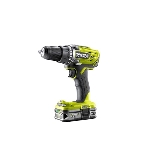 RYOBI 18 V ONE+ Akku-Bohrschrauber R18DD3-215S, 2-Gang-Getriebe, 13 mm Schnellspannbohrfutter, inkl. 2 x 1,5 Ah Akku und Ladegerät von RYOBI