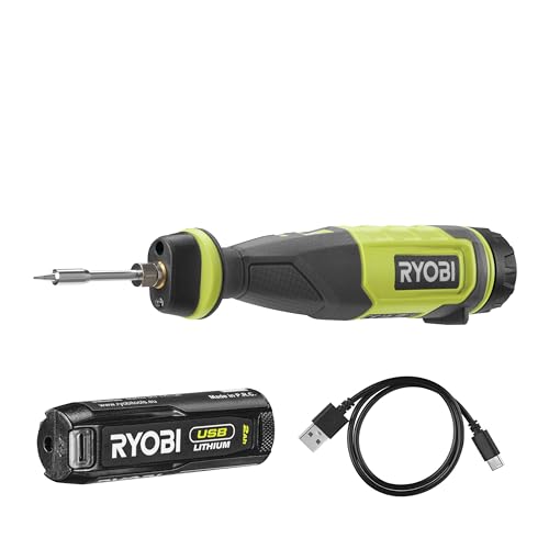 RYOBI 4 V USB-LITHIUM Akku-Lötkolben RSI4-120G, inkl. 1 x 4 V 2,0 Ah Akku und USB-C Ladekabel von Ryobi