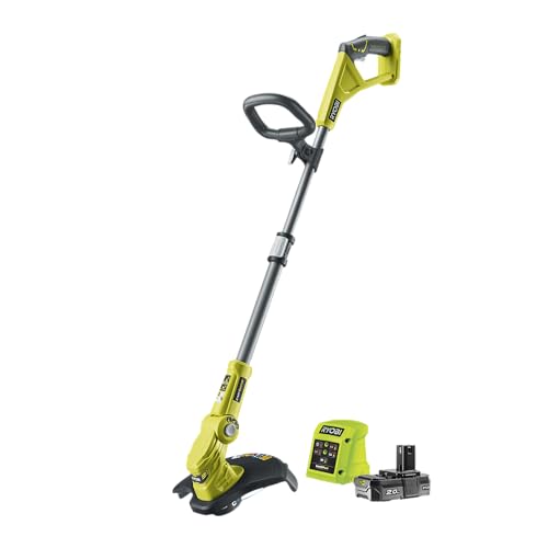 RYOBI 18V ONE+ Akku-Rasentrimmer RLT183220S (25-30 cm Schnittbreite, 3-fache Schnittwinkelverstellung, Teleskopstil für komfortable Arbeitshaltung, inkl. 1x 2,0 Ah Akku und Ladegerät) von Ryobi