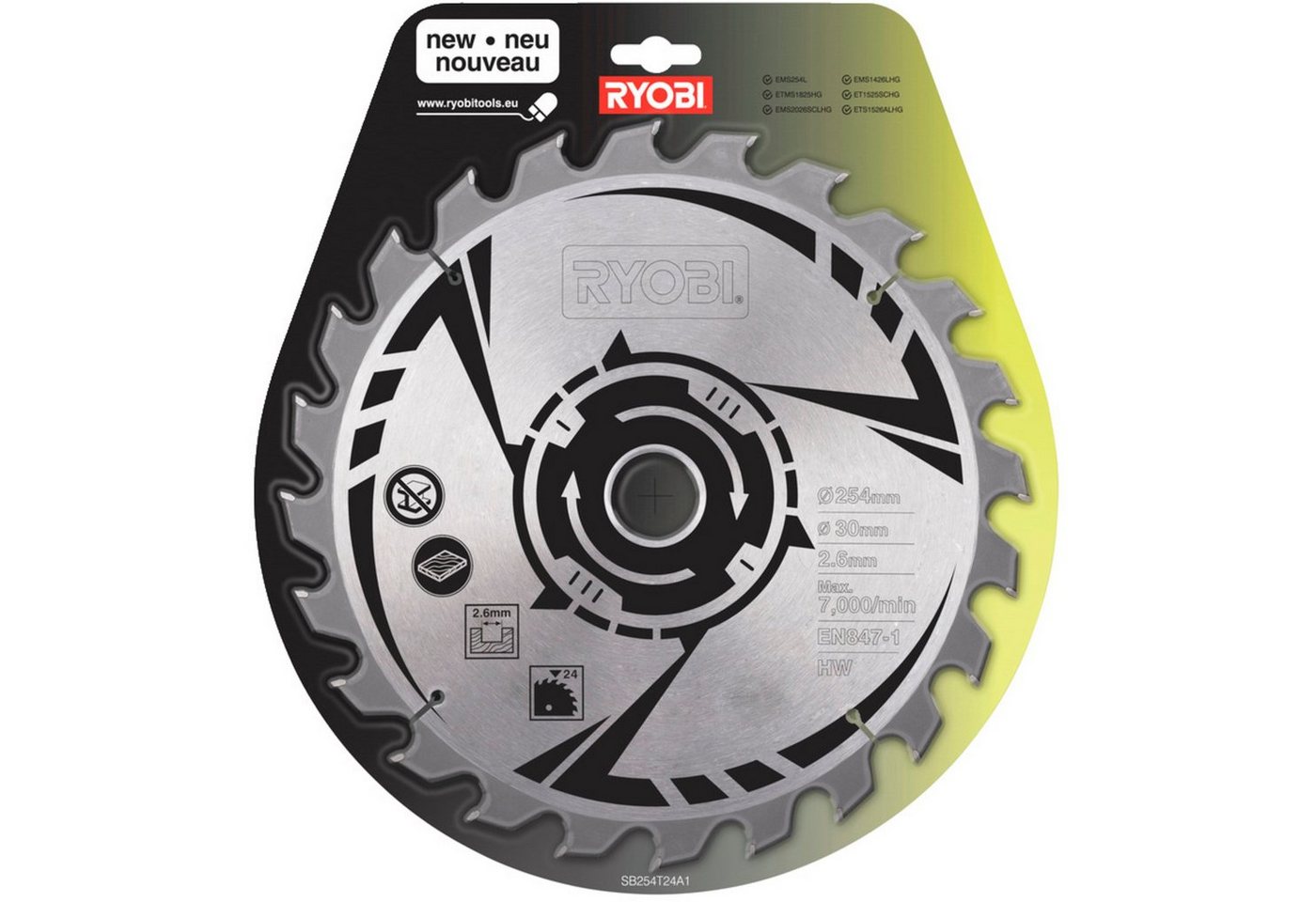 Ryobi Sägeblatt HM-Kreissägeblatt SB254T24A1, Ø 254mm, 24Z von Ryobi