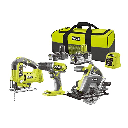 Ryobi - ONE+ Werkzeugset 3 Stück & 2 Akkus: Bohrschrauber 40Nm + Kreissäge 150mm + Pendelstichsäge + 1x Akku 2,0Ah und 1x Akku 4,0Ah + 1x Ladegerät - R18DDJSCSP-242S von Ryobi