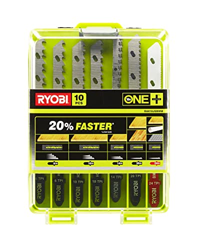 Ryobi Stichsägenblatt Set 10-tlg. RAK10JSBWM (Sägeblatt-Set für Holz, Kunststoff und Metall, für Ryobi Stichsägen, Universalaufnahme) 5132002811 von Ryobi