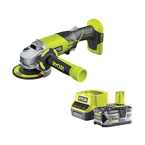 Ryobi - Winkelschleifer 18 V, Durchmesser 115 mm – 7500 U/min – Zusatzgriff – 1 Lithium-Akku + 5,0 Ah – Schnellladegerät 2,0 A – Lieferung in Tragetasche mit 1 Schruppscheibe – R18AG-150GL Ryobi - Winkelschleifer 18 V, Durchmesser 115 mm – 7500 U/min – Zusatzgriff – 1 Lithium-Akku + 5,0 Ah – Schnellladegerät 2,0 A – Lieferung in Tragetasche mit 1 Schruppscheibe – R18AG-150GL von RYOBI