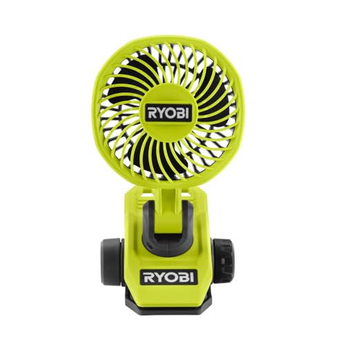 RYOBI 4 V USB Akku-Clip-Ventilator RCF4-0 (325° drehbare und 180° schwenkbarer Kopf, 2-stufige Luftstromeinstellung 2.300/3.800 U/min, Clip bis 32mm Stärke, ohne Akku und Ladegerät) von Ryobi