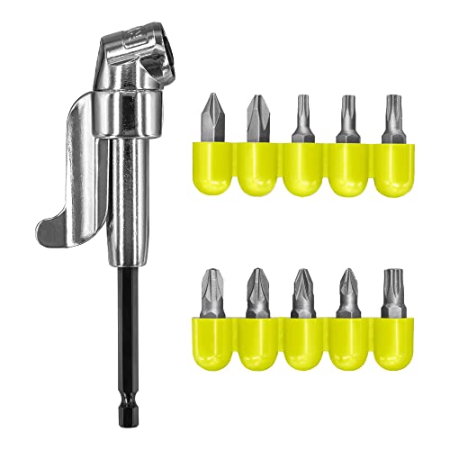 RYOBI Winkelschraubvorsatz mit 10 Schrauberbits RAKRAD11 (1/4" Hex Werkzeugaufnahme, 360°-Verstellbarkeit, Magnetbithalter mit max. 11 Nm Drehmoment) von Ryobi