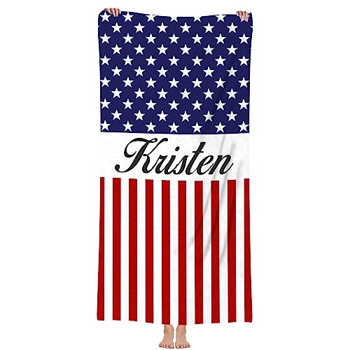 Ryoizen Personalisierte Strandtuch 160 x 80 cm Benutzerdefinierte Name Mikrofaser Badetuch Schnell Trocknend Strandlaken Handtuch Sandfrei Handtücher Sommer Leicht Stranddecke,US-Flagge von Ryoizen