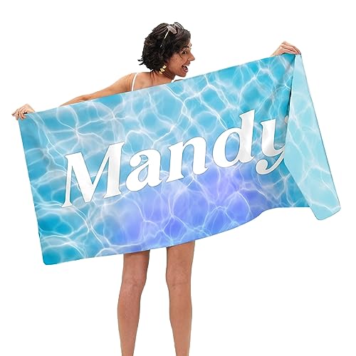 Ryoizen Personalisierte Strandtuch 160 x 80 cm Benutzerdefinierte Name Mikrofaser Badetuch Schnell Trocknend Strandlaken Handtuch Sandfrei Handtücher Sommer Leicht Stranddecke,Wasser Ripple von Ryoizen