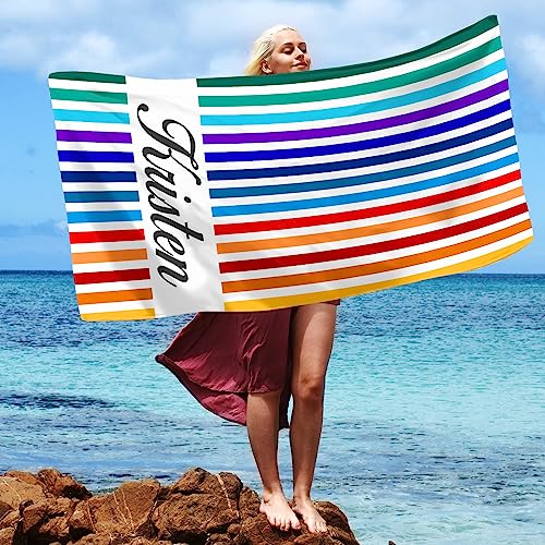 Ryoizen Strandtuch Personalisierte 160 x 80 cm Mikrofaser Badetuch Schnell Trocknend Strandlaken Handtuch Sandfrei Stranddecke Sommer Leicht Reisehandtuch fur Schwimmen Strand Reise,Regenbogenlinien von Ryoizen