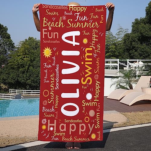 Ryoizen Strandtuch Personalisierte 160 x 80 cm Mikrofaser Badetuch Schnell Trocknend Strandlaken Handtuch Sandfrei Stranddecke Sommer Leicht Reisehandtuch fur Schwimmen Strand Reise,Rot von Ryoizen