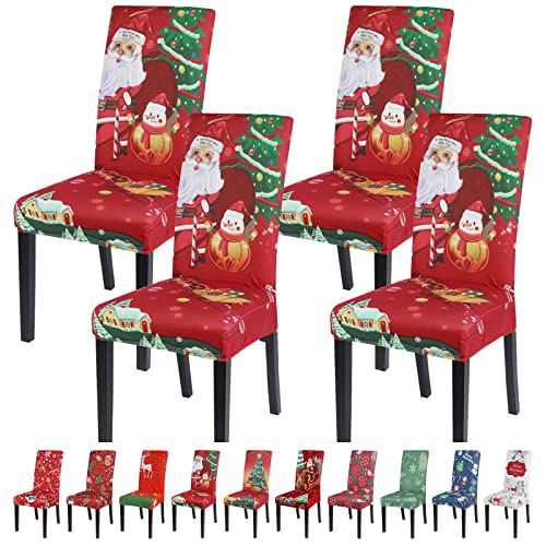 Ryoizen Weihnachten Stuhlhussen 4er Set Stretch Stuhlbezug Universal Stretch Schwingstühle Moderne Xmas Festlich Husse Dekoration Protector Party Restaurant,Weihnachtsmann von Ryoizen