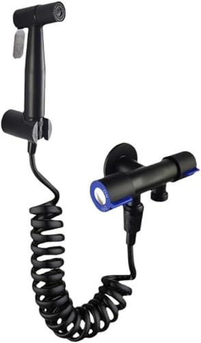 Kleine kompakte Bidet-Dusche, mit schwarzem Schlauch, Windelsprüher, Bidet-WC-Spray, Duschkopf, Shattaf Duschkopf, Reinigungsset, Schwarz von Rysydant