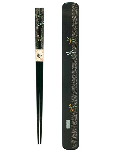 Happy Sales Ryu MEI 058030 Japanische Schwarze Box und Essstäbchen-Set, Libelle, Holz, 9 Inches von Happy Sales