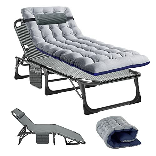 Ryuhic Sonnenliege Klappbar mit Matratze, 200kg Belastbar Gartenliege Liegestuhl mit Seitentasche und Kopfstütze, Verstellbare Rückenlehne Relaxliege für Balkon, Garten, Strand von Ryuhic