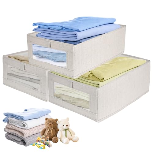 Rzspher 3 Stück Aufbewahrungsbox,40cm x 27cm x 17cm Aufbewahrungsboxen für den Kleiderschrank,faltbarer Stoff Aufbewahrungswürfel mit transparentem Fenster für Kleiderschrank,Kleidung,Bücher,Kosmetik von Rzspher