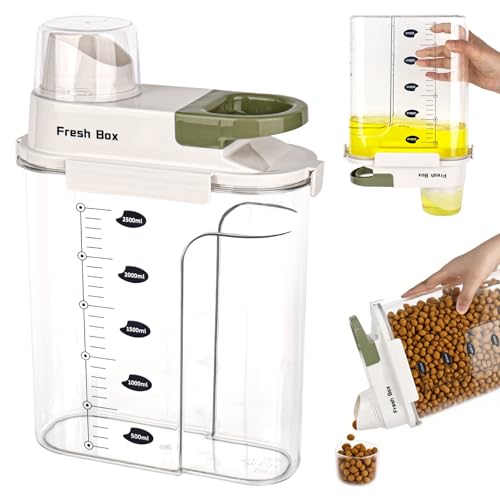 Rzspher Hundefutter Aufbewahrung, 2.5 Lfutterbox Hund, mit Messbecher, Tragbarer Griff Hundefutter Box BPA Freier Kunststoff für Hundefutter, Katzenfutter, Getreide, Körner, Reis von Rzspher