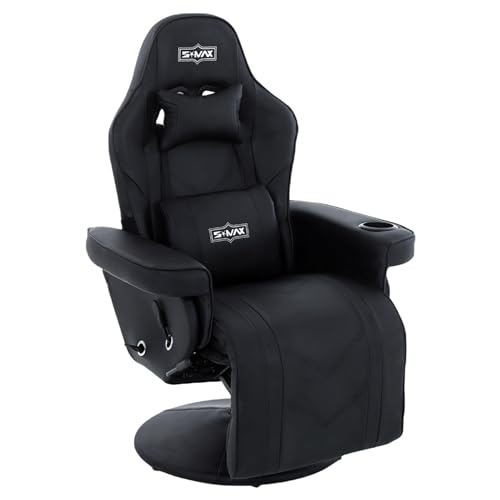 S*MAX Gaming Stuhl mit Fußstütze Höhenverstellbar Gaming Sessel hoher Rückenlehne mit Verstellbarer Rückenlehne Becherhalter Seitentasche Gamer Stühle für Erwachsene Schwarz X Large von S*MAX