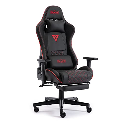 S*MAX Gaming Stuhl mit Fußstütze Verdickter Sitz Gamer Stuhl mit 3D Armlehne und Lendenwirbelstütze aus PU Leder mit hoher Rückenlehne Ergonomische Gaming Stuhl für Erwachsene Schwarz S*MAX Gaming Stuhl mit Fußstütze Verdickter Sitz Gamer Stuhl mit 3D Armlehne und Lendenwirbelstütze aus PU Leder mit hoher Rückenlehne Ergonomische Gaming Stuhl für Erwachsene Schwarz von S*MAX