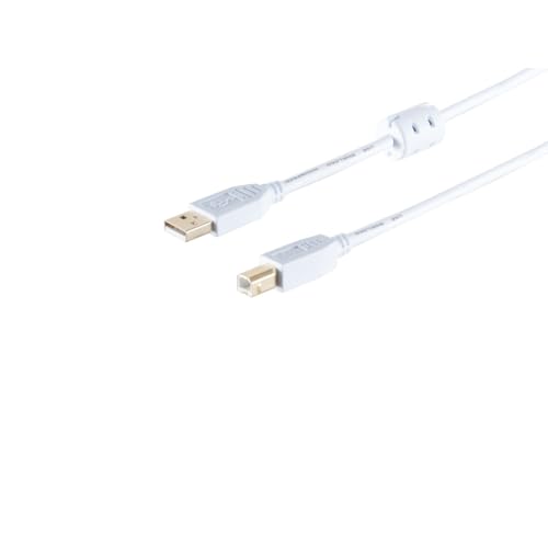 S/CONN maximum connectivity USB High Speed 2.0 Kabel mit Ferrit, A/B Stecker, USB 2.0, weiß, 3,0m von S/CONN maximum connectivity