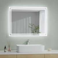 Badspiegel mit Beleuchtung, led Badspiegel mit Druckknopfschalter + Beschlagfrei + Kaltweiß und Warmweißes Licht Badezimmerspiegel Wandspiegel IP44 von S'AFIELINA