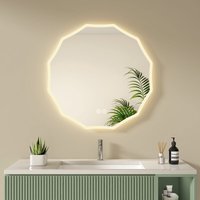 Runder Badspiegel led Badezimmerspiegel mit Beleuchtung Wandspiegel mit TouchSchalter und Beschlagfrei Taste Neutralweißes Licht Dimmbar IP44 Silber von S'AFIELINA