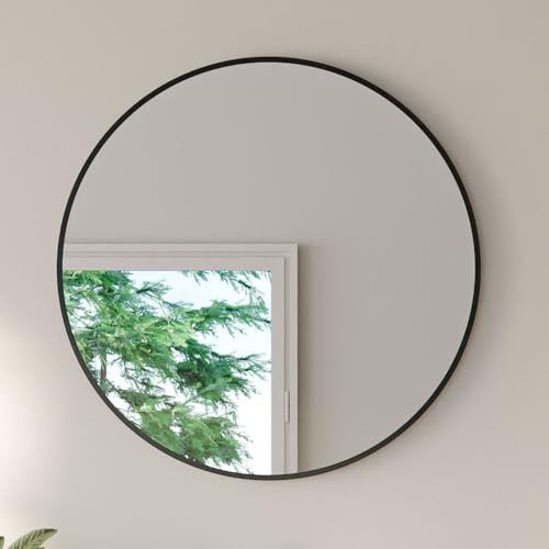 S'AFIELINA® Runder Spiegel 60 cm, Schwarz, Mit Rahmen HD-Wandspiegel, Einfache Montage, Für Badezimmer, Wohnzimmer, Flure und Andere Orte von S'AFIELINA